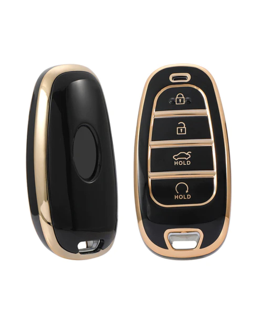 Keyzone TPU Key Cover For Hyundai Tucson 2022 4 Button Smart Key | TP75 Gold Black